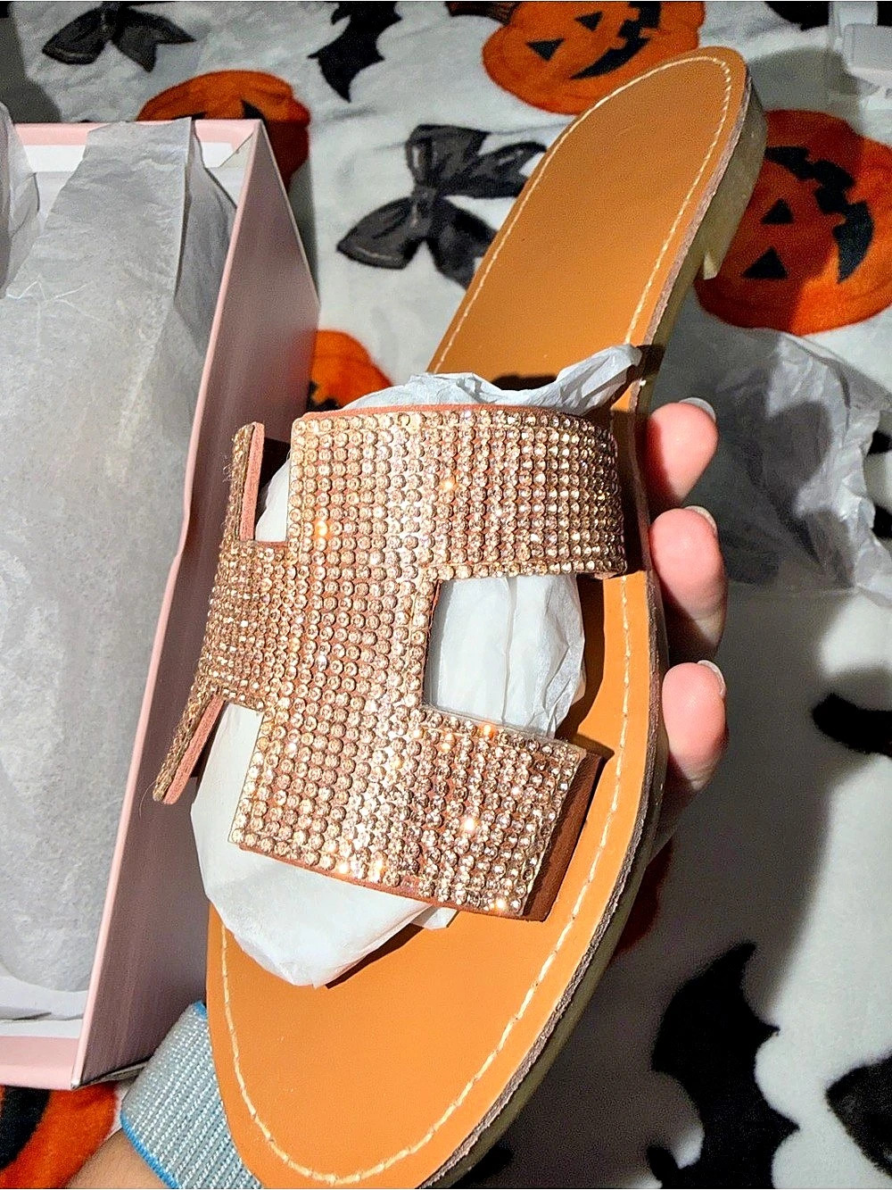 Rhinestone Sandals in rose gold US 7 - Picture 2 of 6
